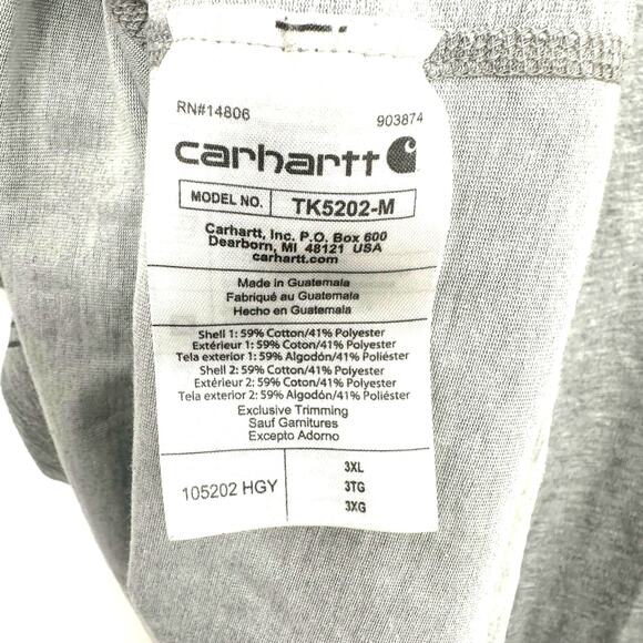 Carhartt Force Size 3XL Relaxed Fit Short Sleeve Crew Neck T-Shirt Gray Cotton - Picture 7 of 7